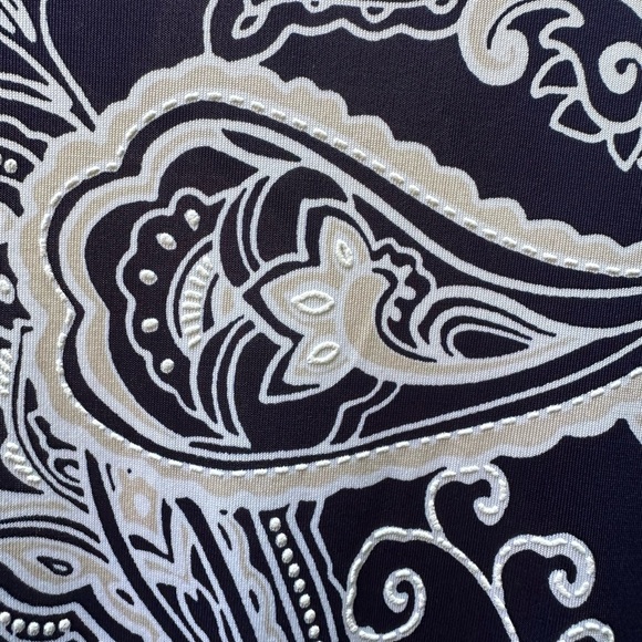 PERCEPTION Black and White Paisley Midi Dress tie waist button front pockets 2X - Picture 7 of 10